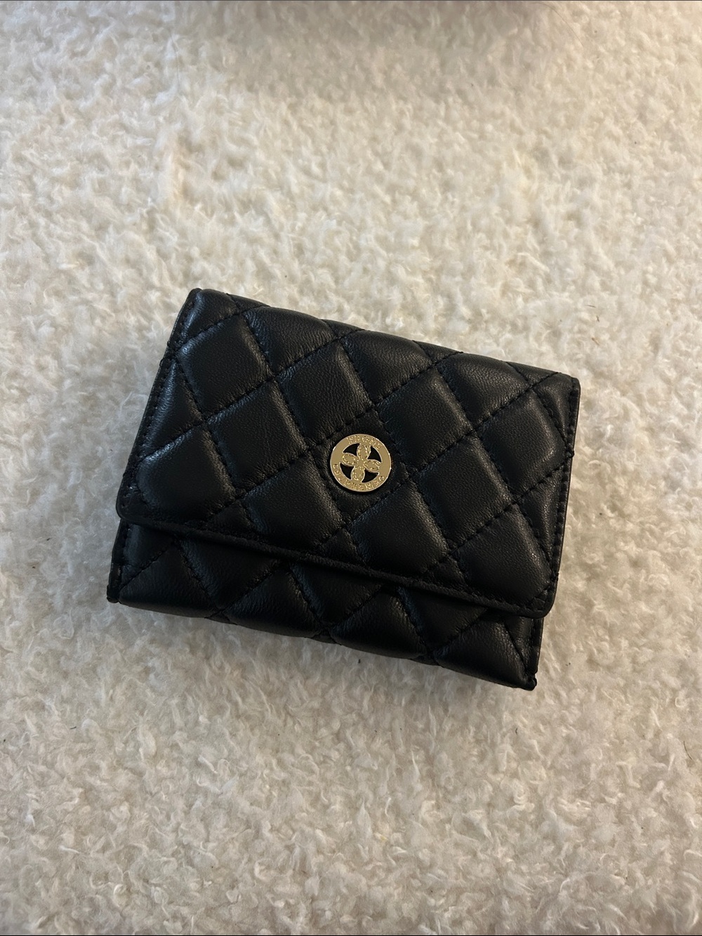 Black Quilted Compact Wallet with Diamond Stitch